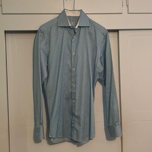 Bugatchi Blue & White Pinstripe Dress Shirt